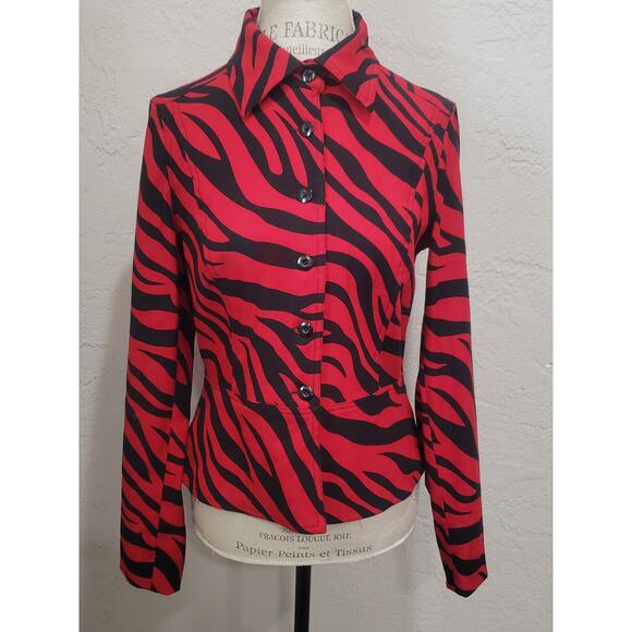 Ellen & Company Red & Black Zebra Striped Print Button Up Blazer Suit Jacket - Picture 9 of 10